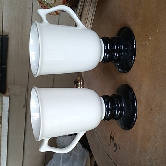 Vintage Hall Pottery black and white footed Irish coffee ☕ cup mug - Picture 1 of 3